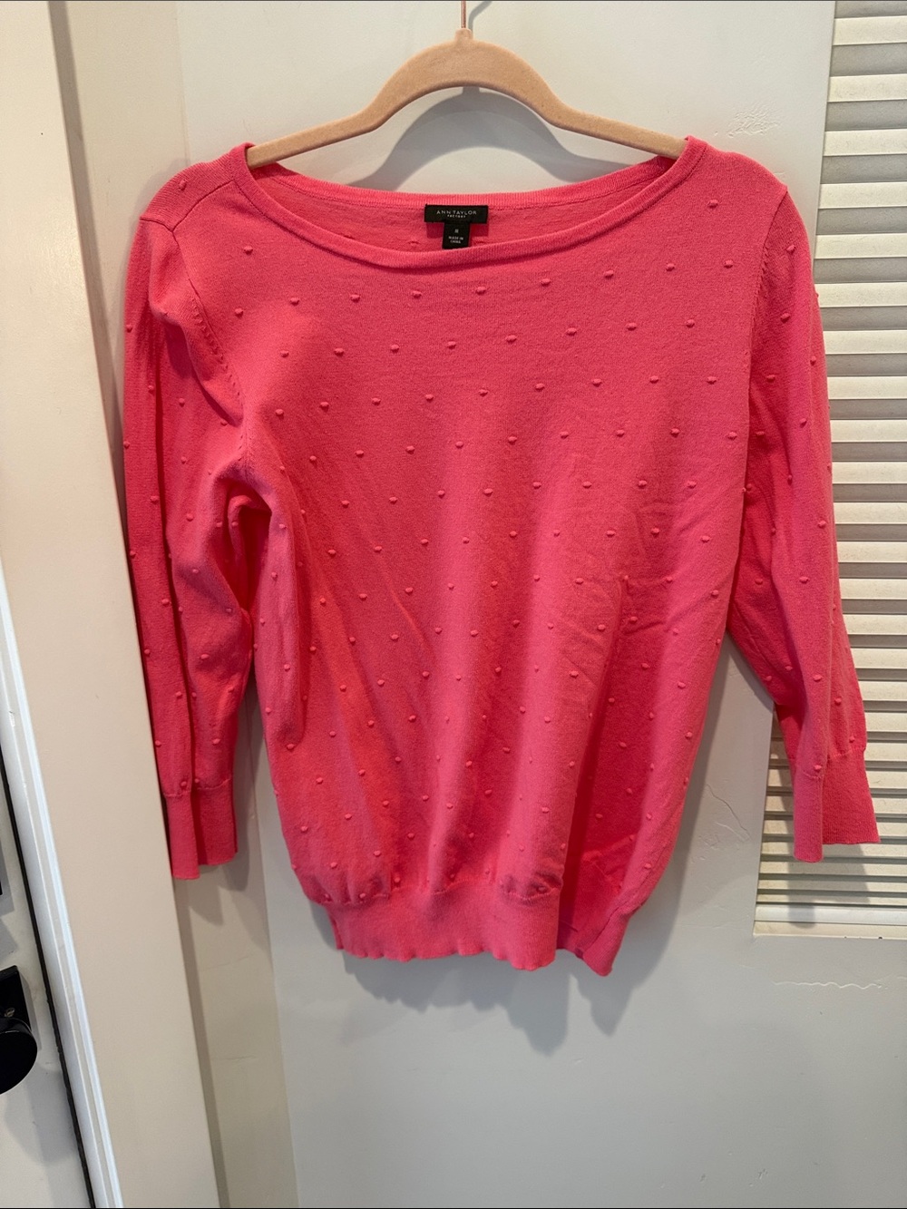 Ann Taylor Factory Pink Dot-Texture Boatneck Sweater
